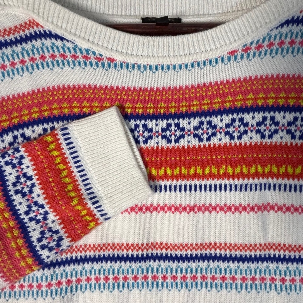 Talbots Womens White Multi Color Fair Isle Stripe Lambswool Blend Sweater Size M - Picture 3 of 8